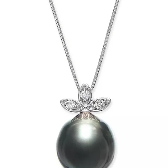 Cultured Baroque Black Tahitian Pearl (& Diamond ) 18" Pendant Necklace - Picture 1 of 2